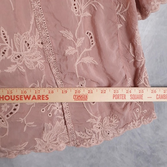 Johnny Was Tunic Shirt Womens XS Pink Embroidered Boho Peasant Top Floral Lace - Picture 13 of 16